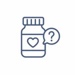 Medicine bottle icon with a heart and a question mark